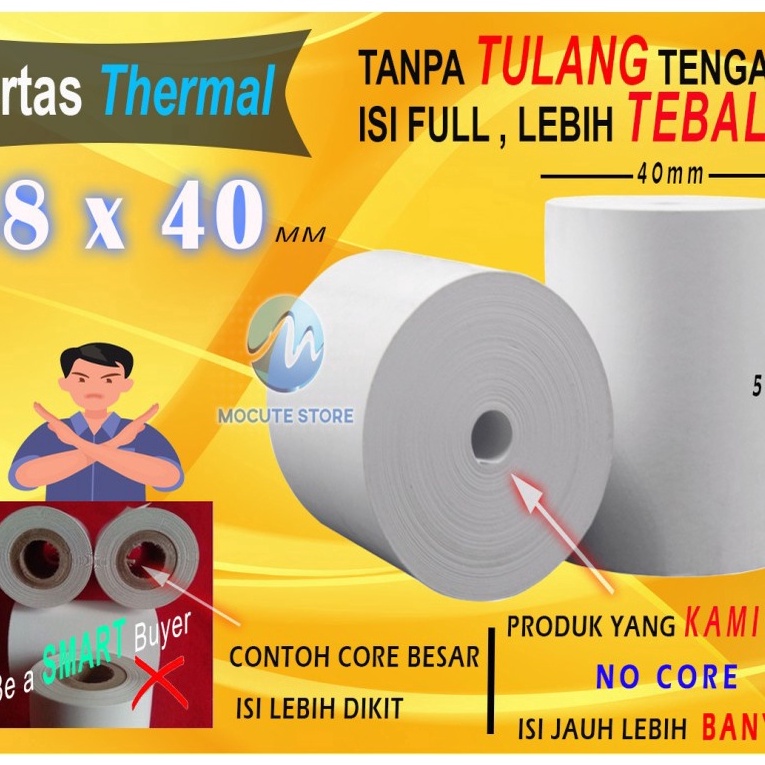 

Terbatas Mocute 58 X 4 MM Kertas Struck Printer Thermal TEBAL 58x4mm ISI 1 Roll