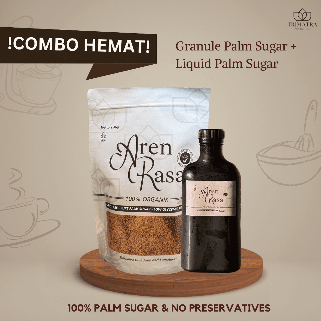 

Aren Rasa 250gram Granule Palm Sugar + Aren Rasa 300ml Palm Sugar Syrup