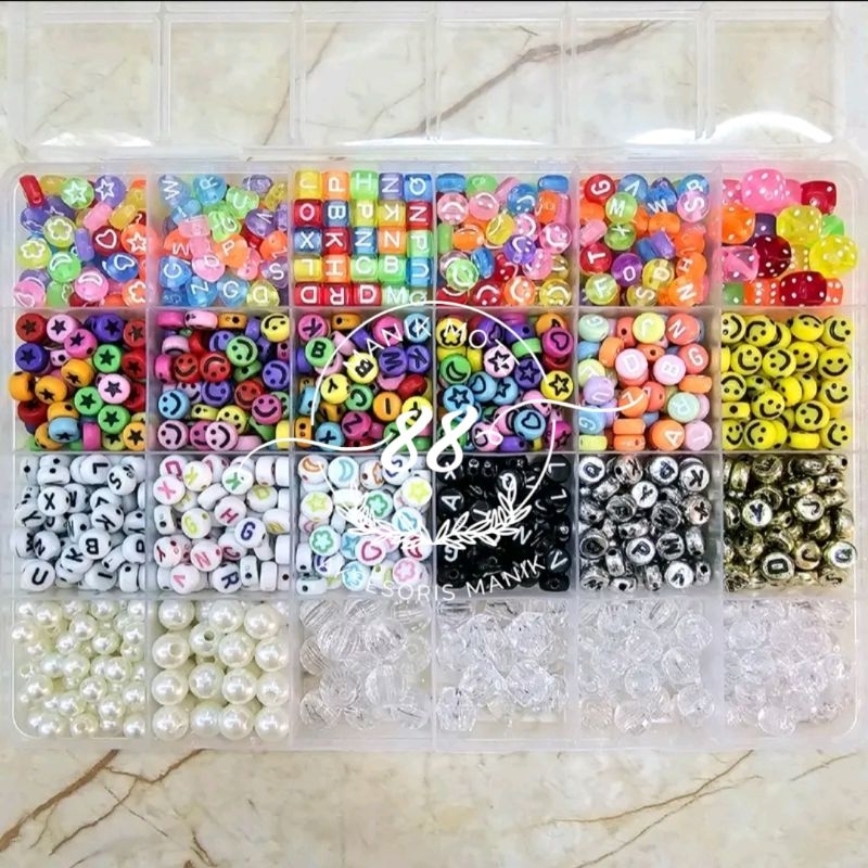 1 Box manik manik pasir Payet 3mm / manik Mote huruf / Mote mutiara / free senar elastis+ tali giok 
