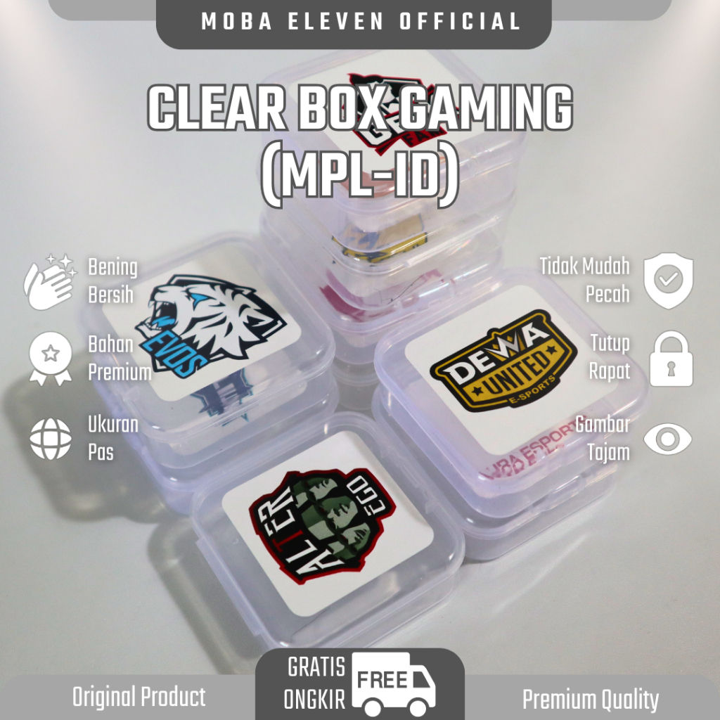 WHITE CLEAR BOX MPL-ID - Wadah Plastik Transparan Klip Penyimpanan Aksesoris Serbaguna, E-SPORT LOGO