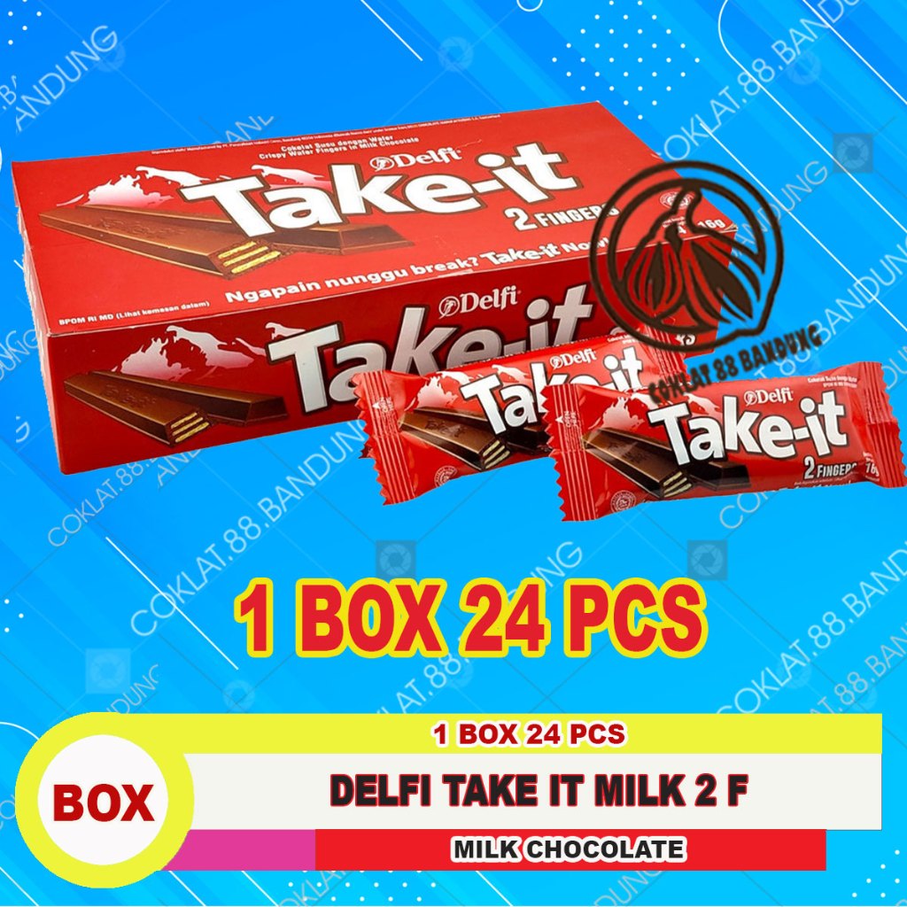 

DELFI TAKE IT 2F MILK CHOCOLATE 1 BOX 24 X 16GR, TAKE IT DELFI 2 FINGERS COKLAT 16 GRAM