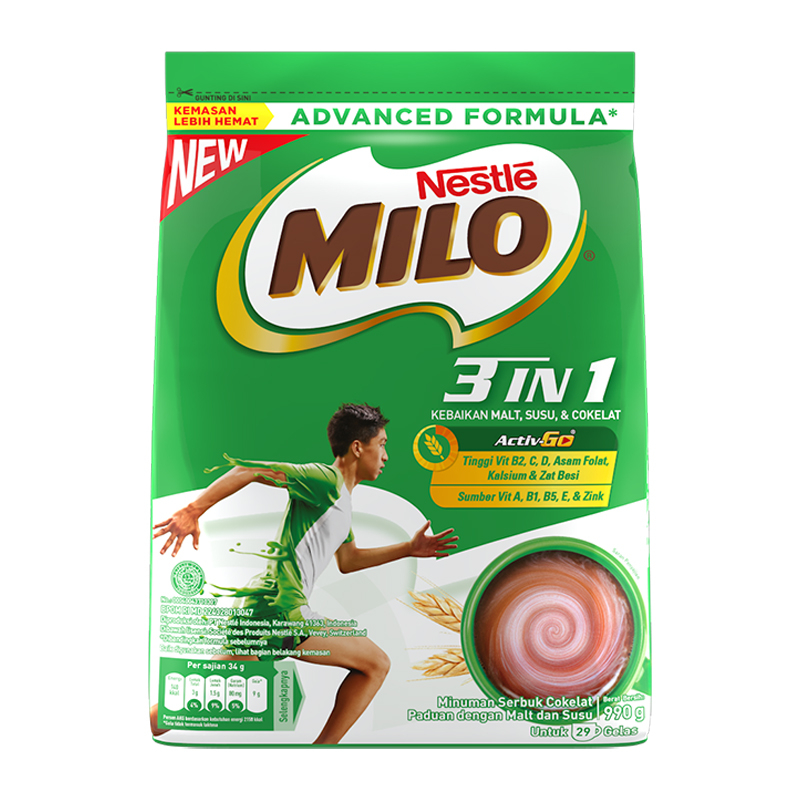 

Milo 3in1 Activ-Go Minuman Serbuk Cokelat Bag 990 g