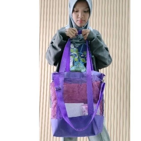 Tas jala totebag belanja olahraga healing bekal tanpa selempang kombinasi bahan polos tali panjang