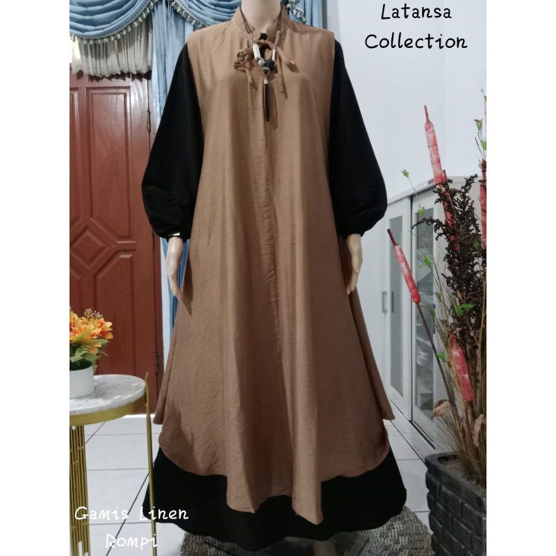 gamis rompi polos linen original by latansa