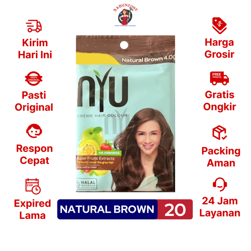 NYU Hair Colour Natural Brown Semir Coklat Pewarna Rambut Sachet 20 gr