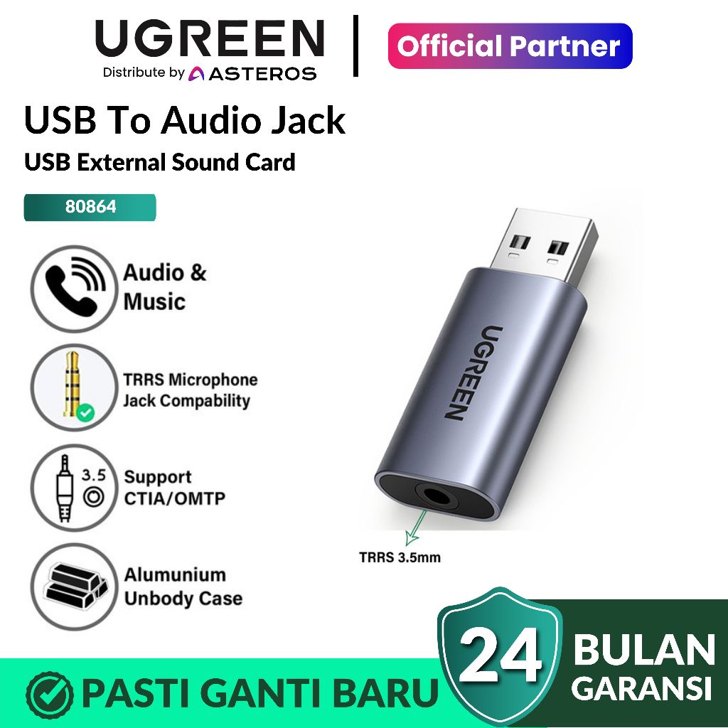 UGREEN Sound Card External Usb 2.0 Stereo Ugreen Usb Soundcard 80864