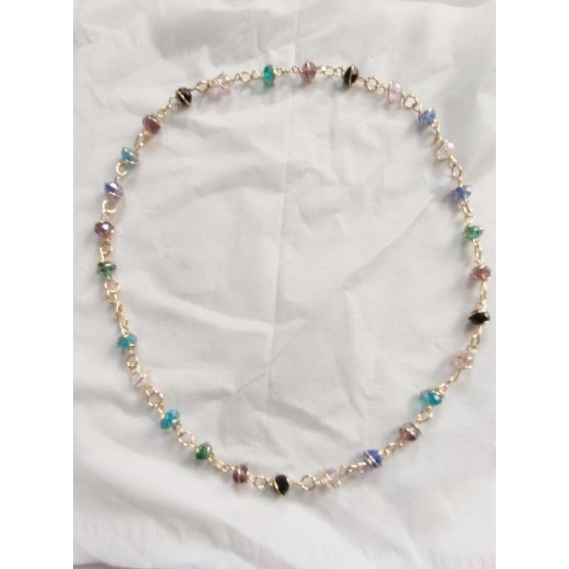 kalung kristal lilit warna-warni, kalung kristal polos, kalung kristal warna, kalung kristal