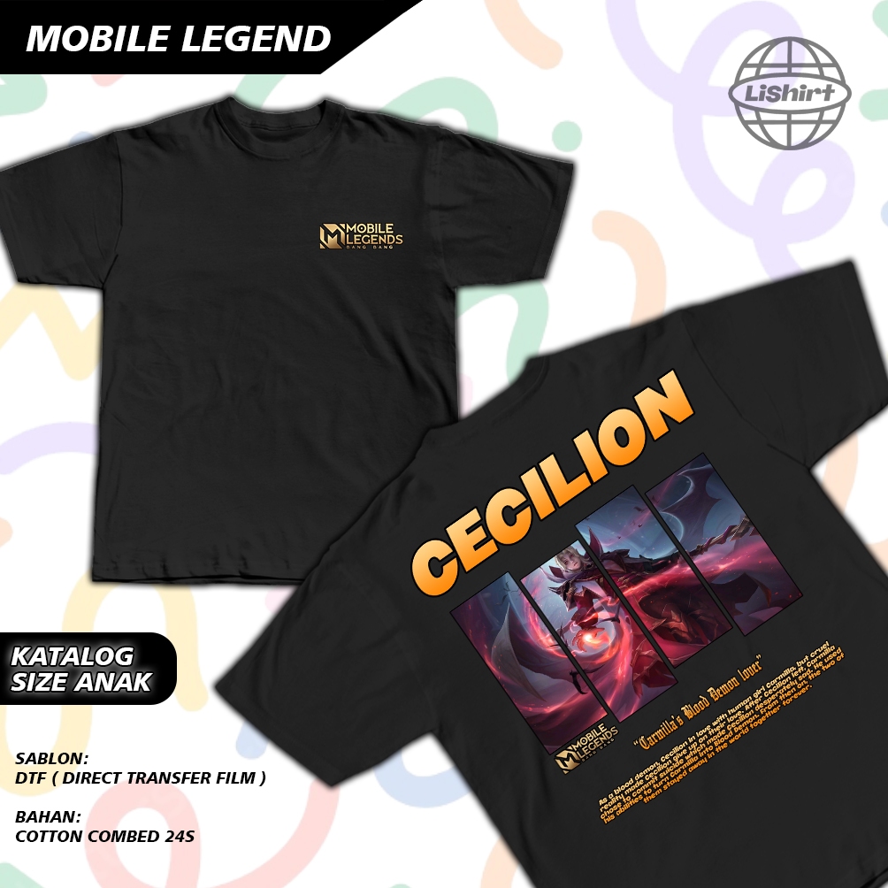 KAOS ANAK MOBILE LEGEND HERO CECILION - KAOS DISTRO - KAOS COTTON COMBED 24s NYAMAN DAN ADEM SABLON 