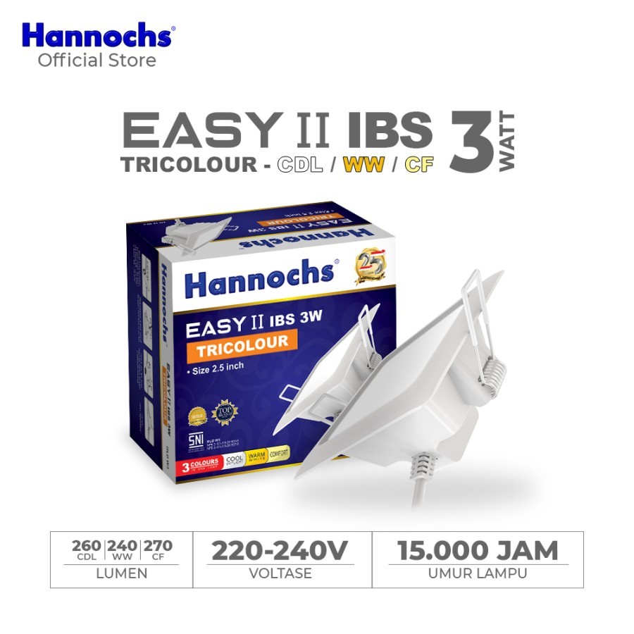 Lampu Downlight LED Hannochs EASY II 3W KOTAK IB TRICOLOUR 3 WARNA