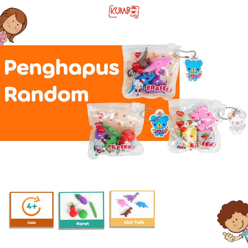 

Penghapus Pensil Anak Bentuk Lucu 1 SET 4 PCS Penghapus Karakter