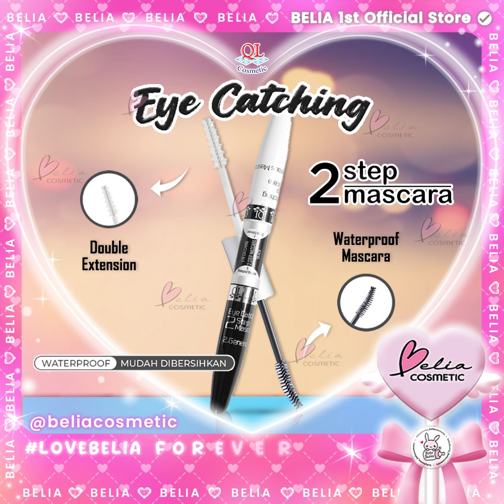 ❤ BELIA ❤ QL Cosmetic Eyecatching 2 Step Mascara Black | Double Extension | Mascara Hitam & Putih | 