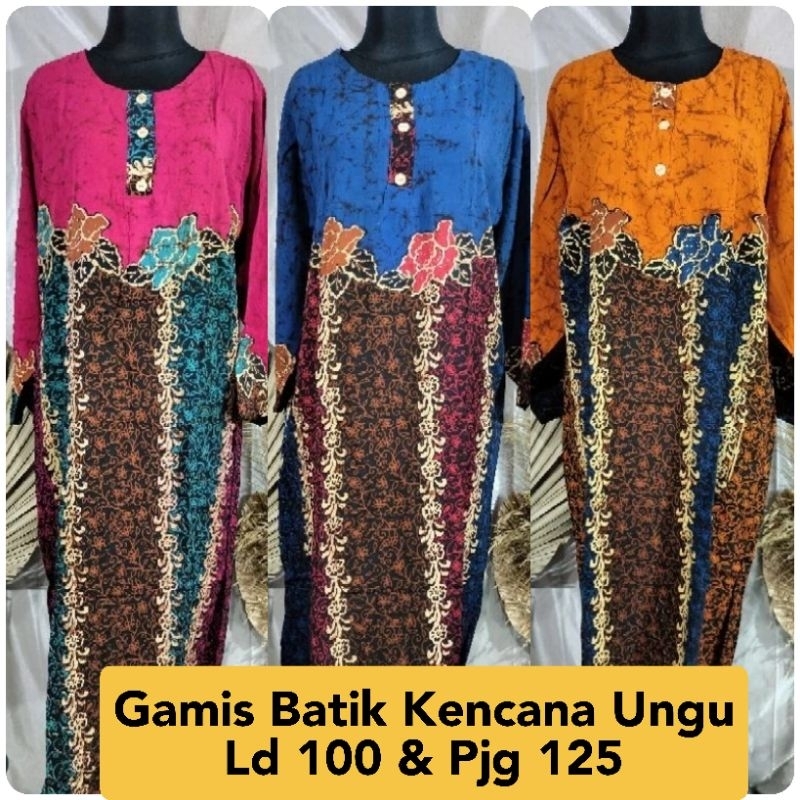 Gamis Batik Ld 100 Kencana Ungu/ Longdres Batik Premium Murah/ Daster longdres batik premium