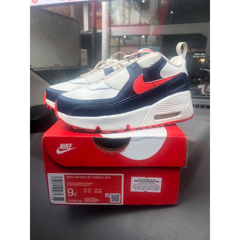 Sepatu anak Nike Air Max 90 Toggle toddler size 9c insole 15cm preloved