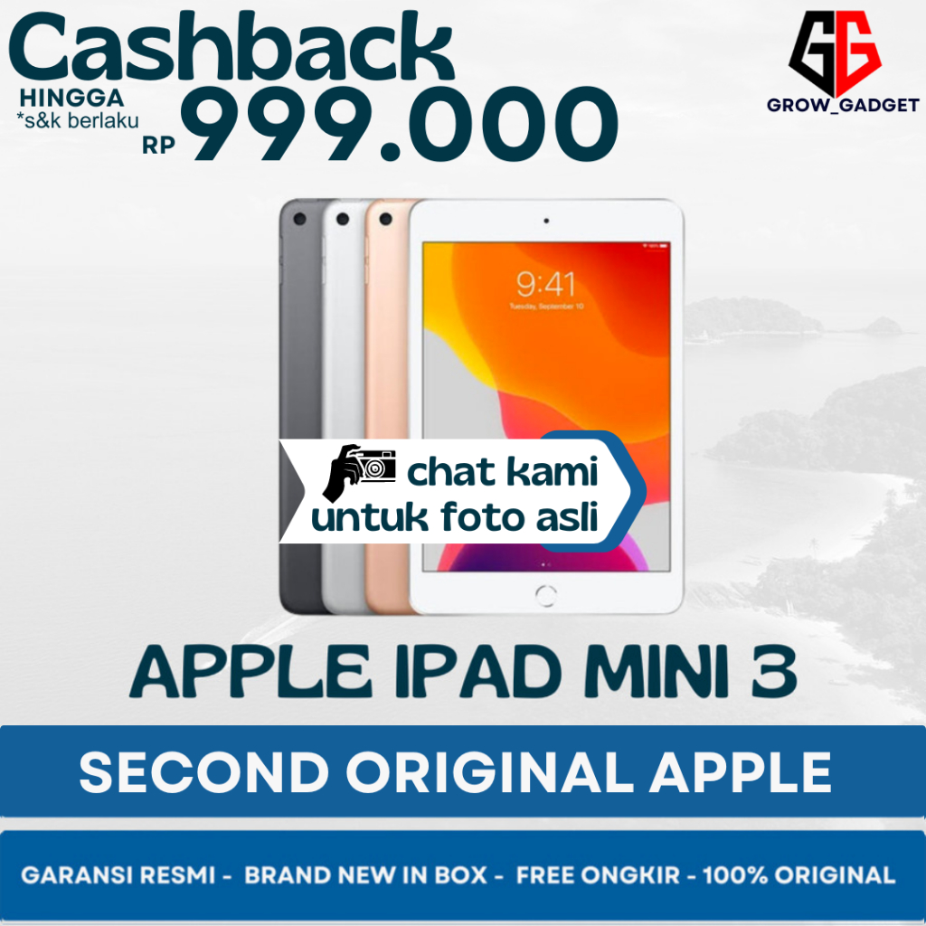 iPad Mini 3 16GB 32GB 64GB 128GB Wifi & Cellular Second Original Resmi