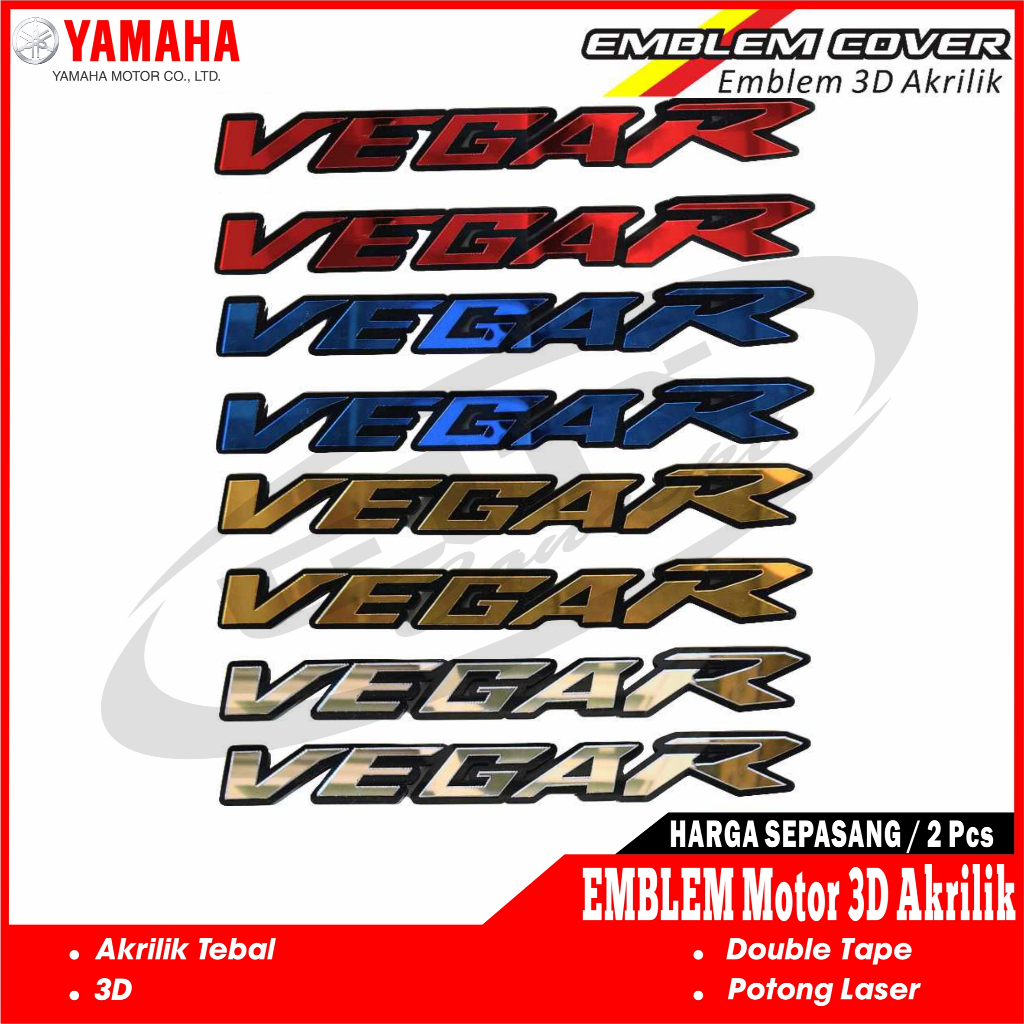Emblem Logo Yamaha VEGA R Motor 3D Akrilik Variasi Modip sepasang