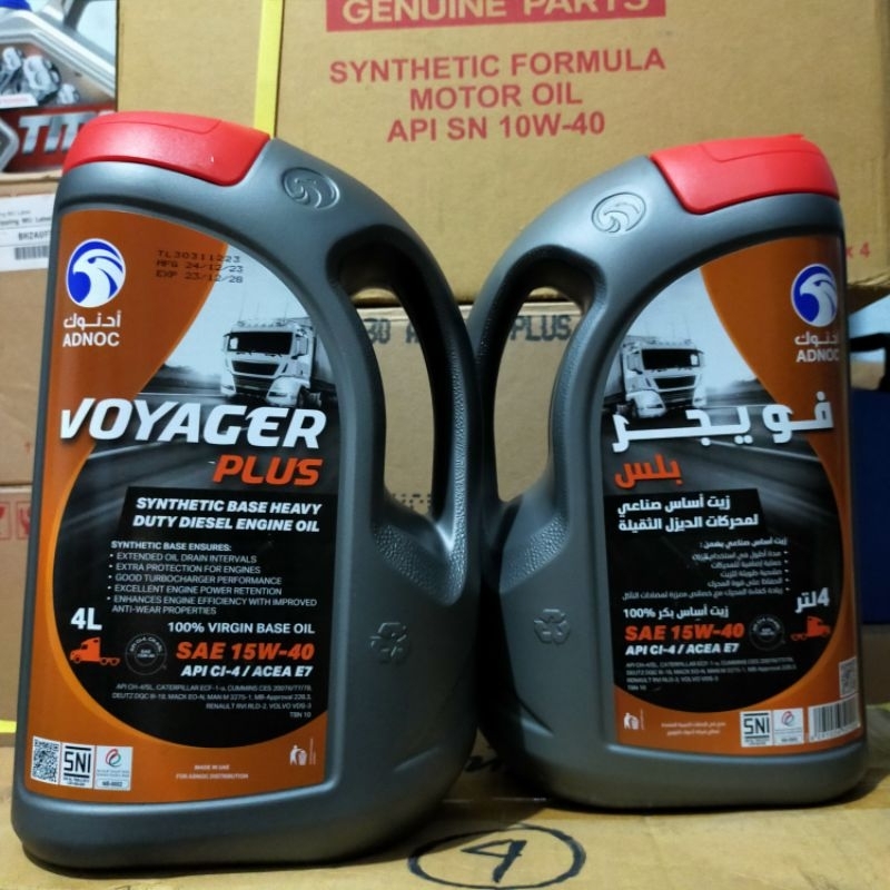 Oli ADNOC VOYAGER plus Diesel 15w-40 CI4/ACEA E7 4L 10rb KM made in UEA Original