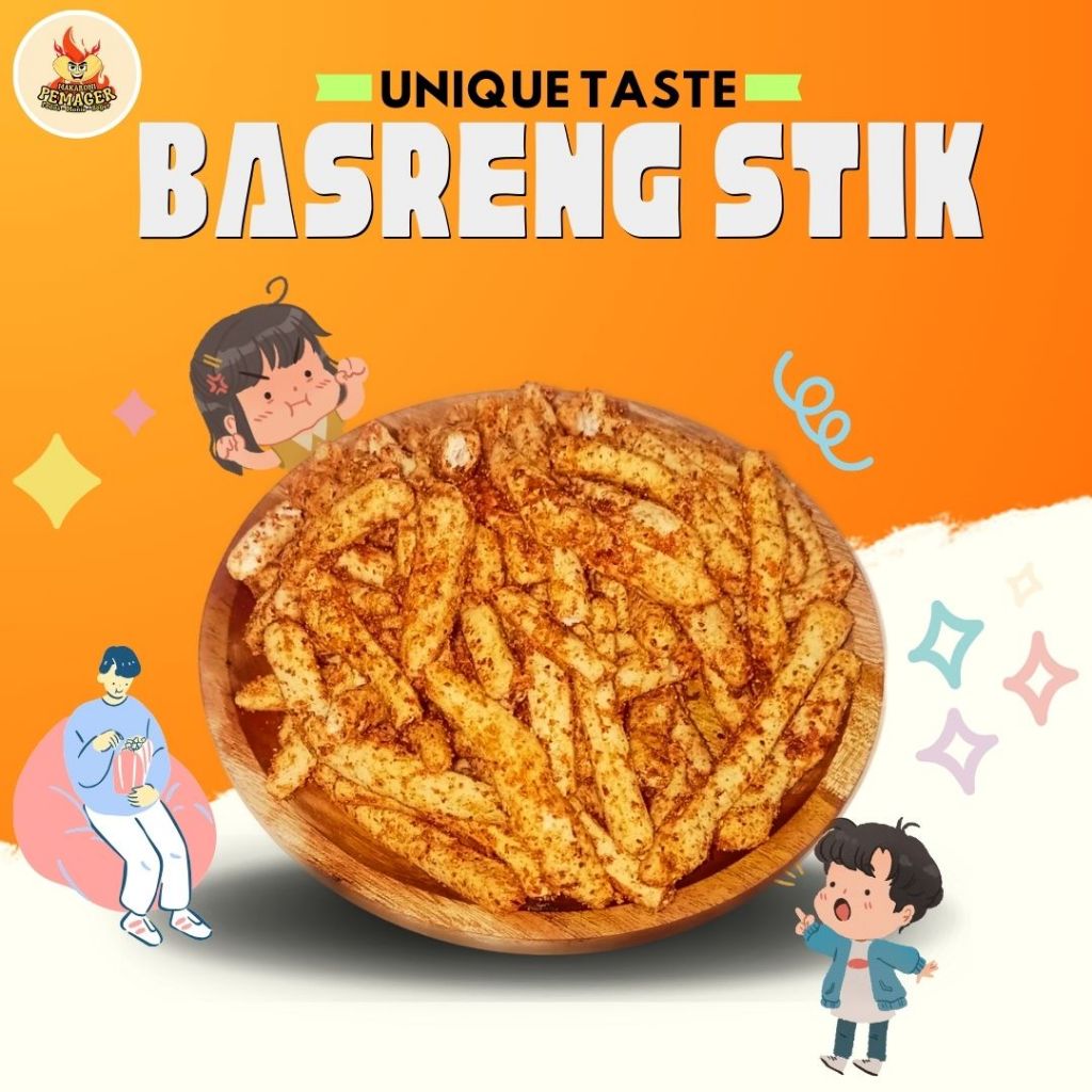 

Makaroni Pemager Basreng Stik pedas asin gurih nagih daun jeruk
