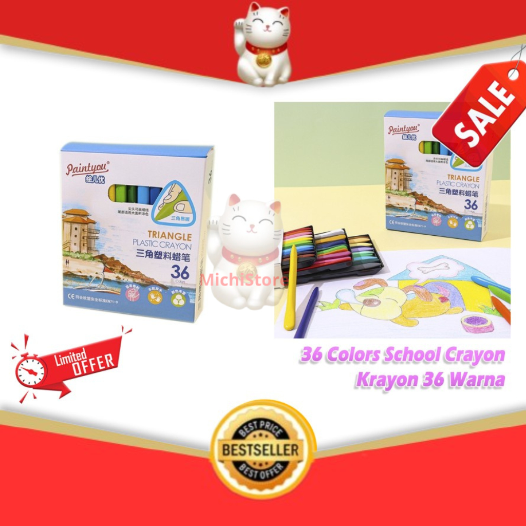 

MU - 0859 36 Colors School Crayon / Krayon 36 Warna - Plastic Crayon Triangle