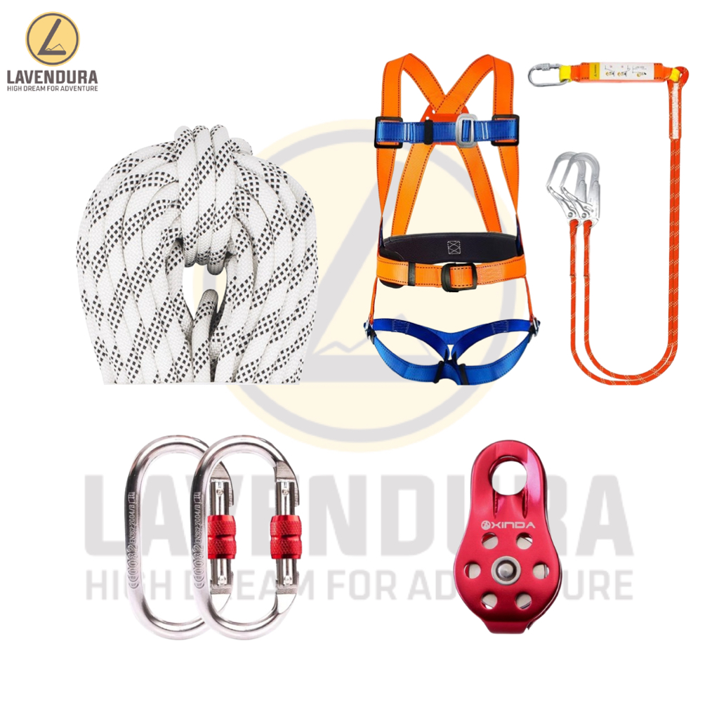 Set Rescue Equipment Paket Alat Panjat Ketinggian Karmantel Statis rope nylon rope safety climbing h