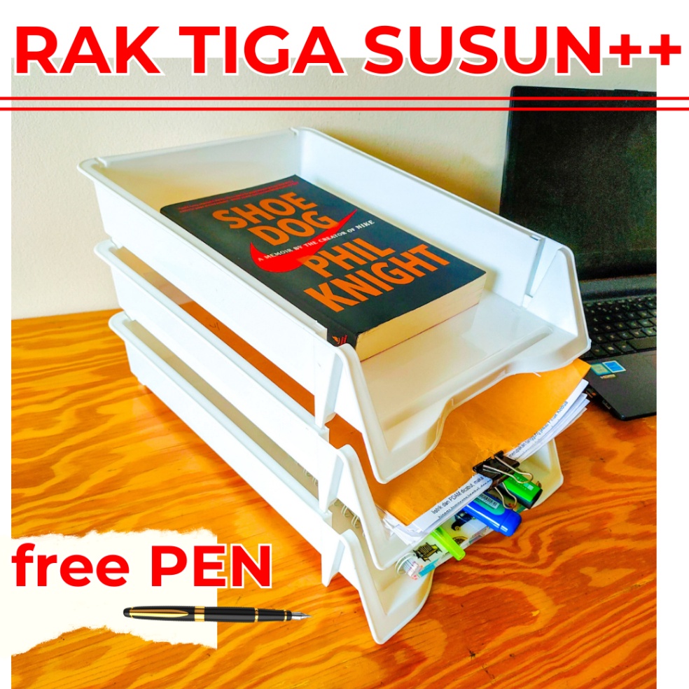KODE Q89W Rak Kertas Dokumen Surat HVS Meja Susun Kantor Plastik Letter Tray Serba Guna 3 Susun F4 F