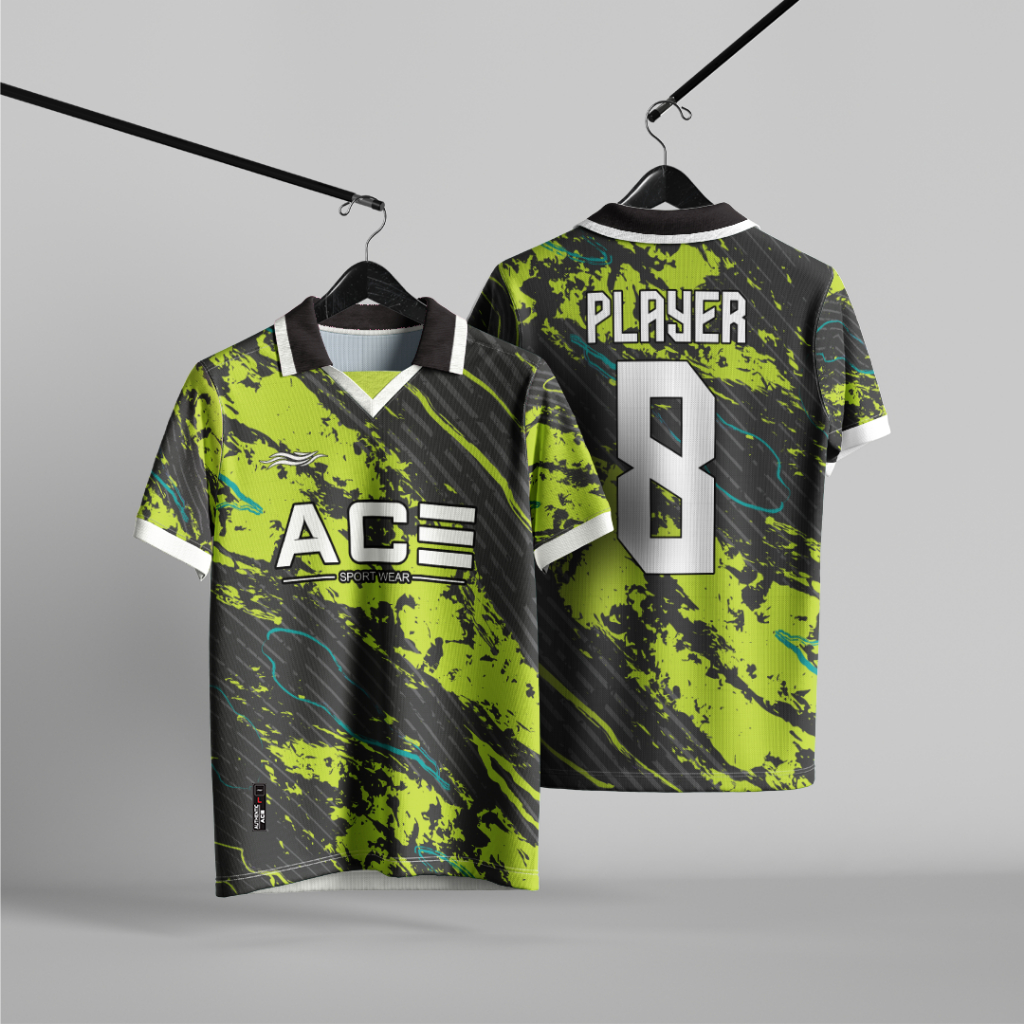 Jersey Futsal Hitam Hijau Premium Black Full Printing Free Request Custom Nama Nomor Logo Retro Vint