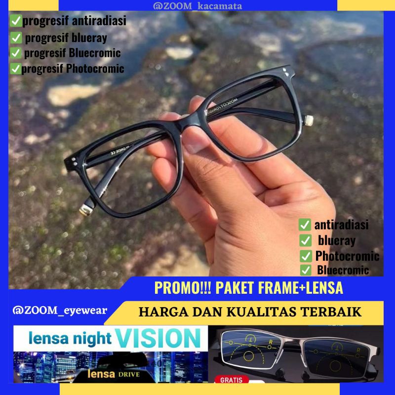 TRAVIS-Kacamata Pria Minus | Lensa Photocromic Antiradiasi Blueray 3 IN 1 |  Kacamata Bluecromic Min