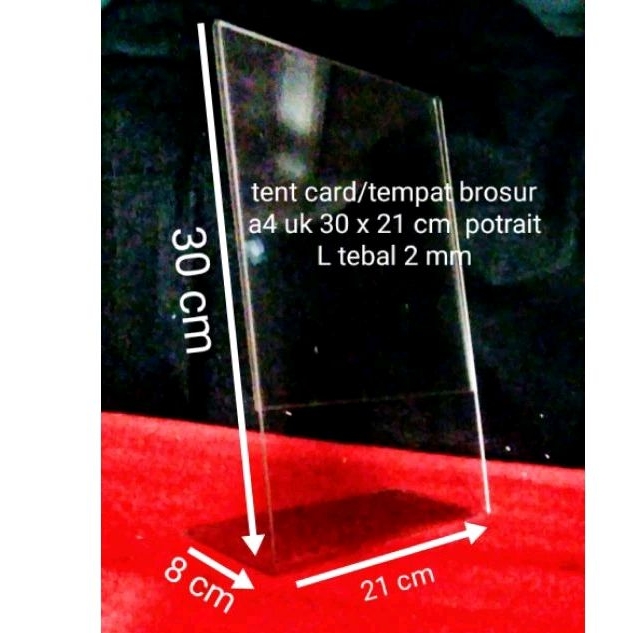 

akrilik tent card tempat brosur A4 uk 30 x 21 cm model potrait L tebal 2 mm