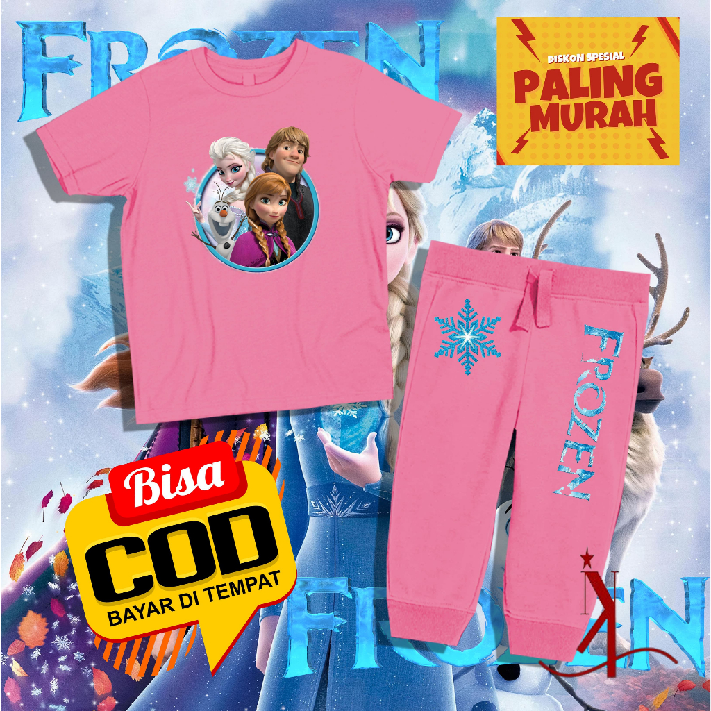 Setelan Anak Frozen / Baju dan Celana Jogger Anak Frozen -Baju Kaos Anak dan Celana Jogger Anak