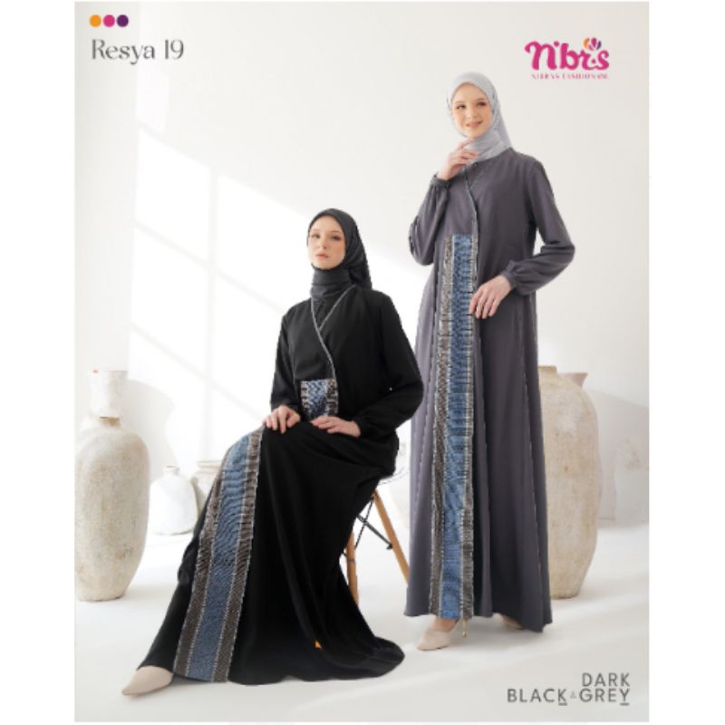 Nibras Gamis Resya 19 | Gamis Nibras Terbaru | Gamis Hitam | Gamis Nibras Elegant | Gamis Grey Premi