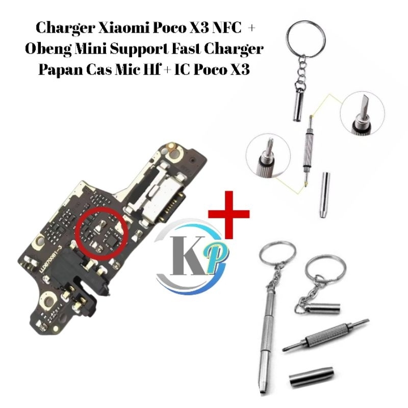 Charger Xiaomi Poco X3 NFC  + Obeng Mini Support Fast charging Board Charger Papan Cas Mic Hf + IC P