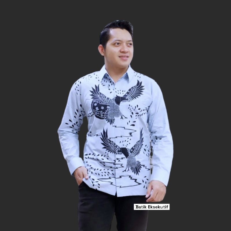 BIRU TELUR ASIN Hem Atasan Kemeja Baju Batik Biru Muda Batik Premium Pria Cowok Laki Laki Slimfit Re