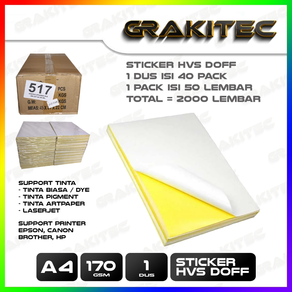 

Grakitec Kertas Sticker Chromo HVS Doff / Glossy A4 1000 Lembar | Sticker Kromo Bontak Cromo