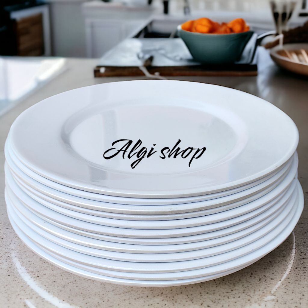 12Pcs Piring prasmanan bulat datar 25cm melamin bebas BPA