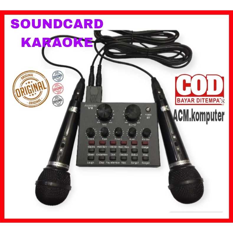 Mirophone Karaoke Soundcard Bluetooth Audio USB External Soundcard Broadcast Microphone V8