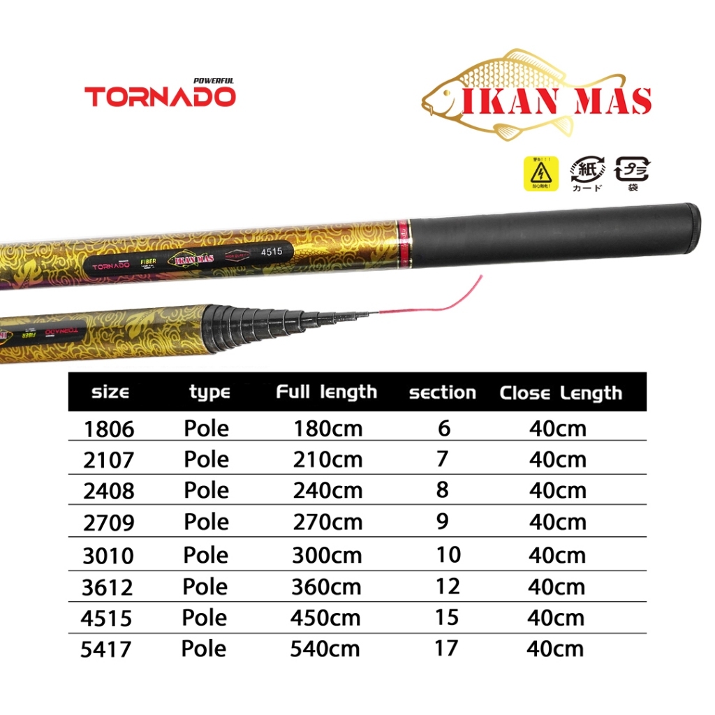 Tegek TORNADO IKAN MAS warna BATIK Ruas Pendek 40 Cm