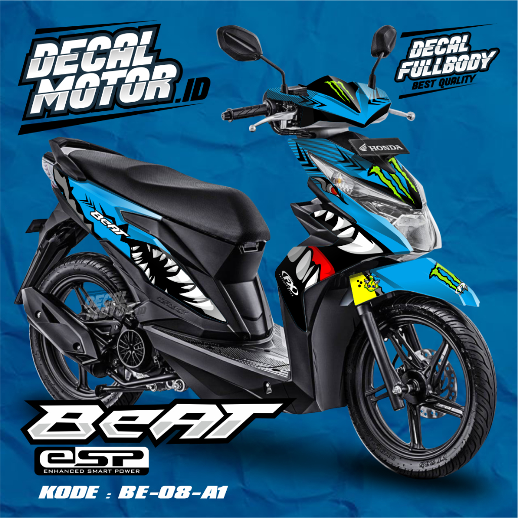 Honda Decal Stiker Motor Beat ESP Full Body Merah Putih Racing Desain