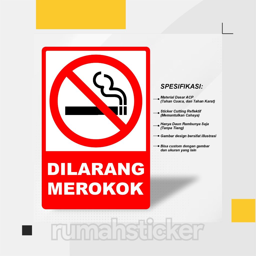 [RS] DAUN RAMBU DILARANG MEROKOK Uk. 40 x 60 Cm PLAT ACP STICKER CUTTING REFLEKTIF BISA CUSTOM
