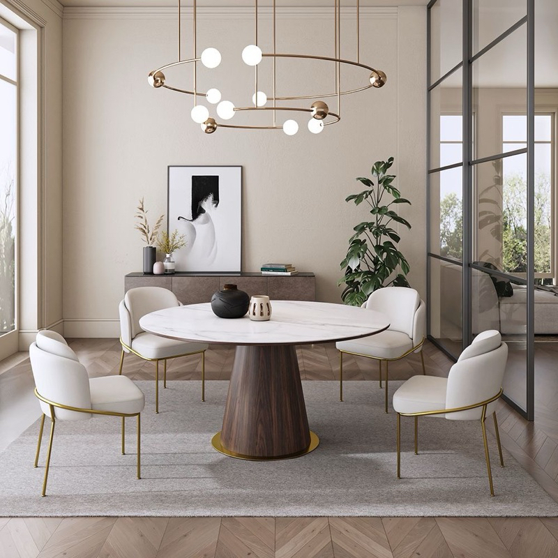 Meja Makan Bulat Minimalis Modern Top marmer