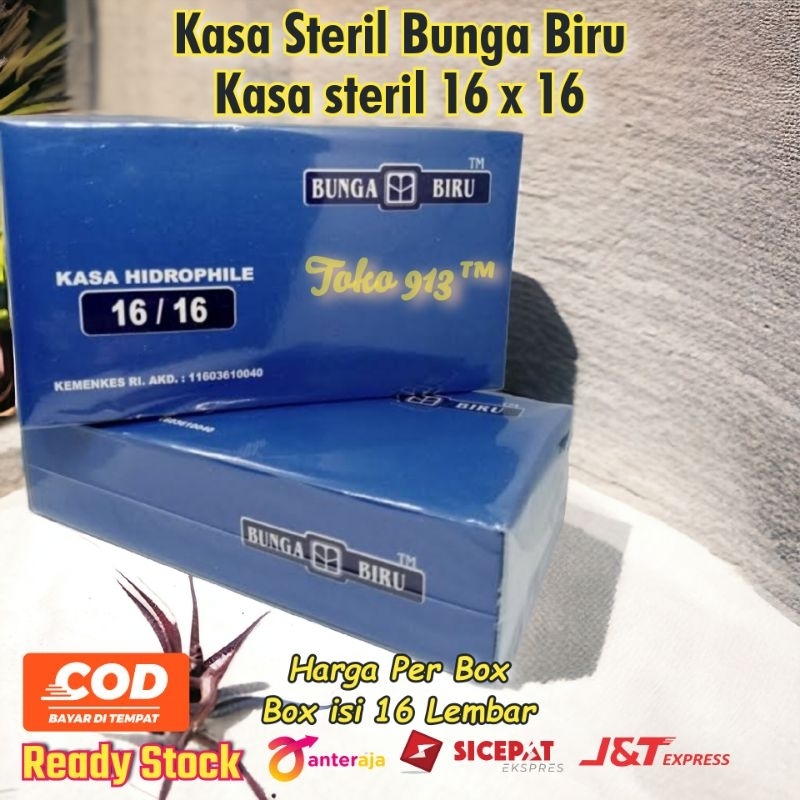 kasa bunga biru / kasa steril bunga biru / kasa steril 16x16 box isi 16