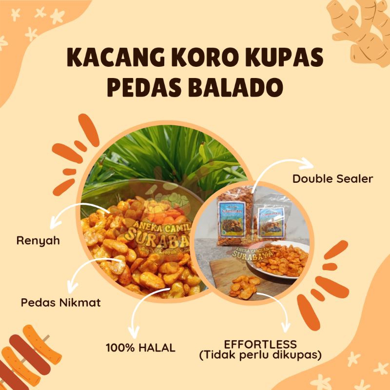 

((250 gram)) KACANG KORO KUPAS PEDAS -JAIPONG- / KACANG KORO KUPAS RASA BALADO / CAMILAN KACANG TERMURAH / CEMILAN KELUARGA MURAH