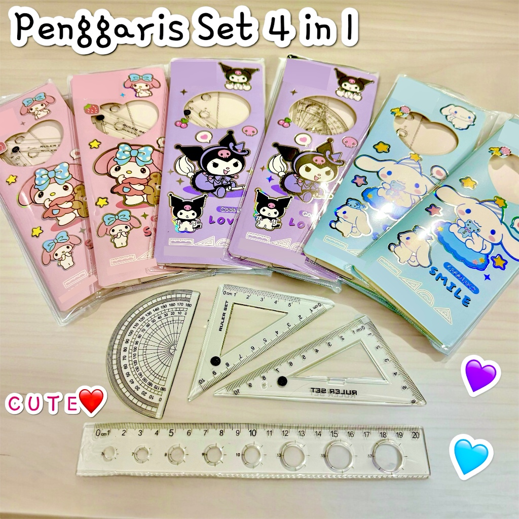

Penggaris Set isi 4 Model Penggaris Plastik 1 Set Isi 4 Model Garisan Set Ruler Set - Peralatan Anak Sekolah - Penggaris lurus penggaris bulat setenag lingkaran