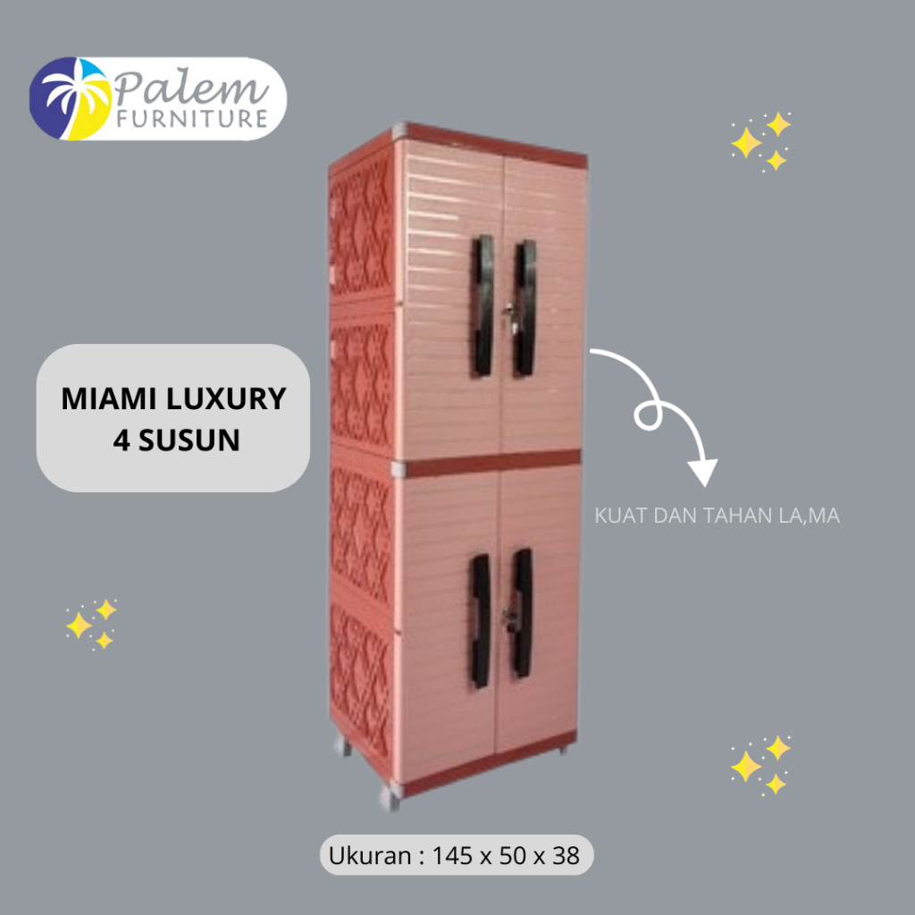 LEMARI PLASTIK MINIMALIS 4 PINTU FULL RAK MIAMI KINARA LUXURY