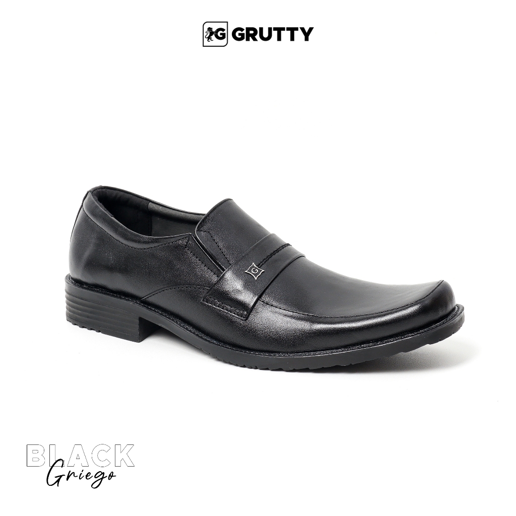Grutty Loafers Pria Kulit Asli Full Black Sepatu Pantofel Slip on Formal Kasual - DC 03
