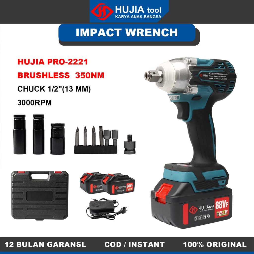 500N.M Impact wrench brushless murah 1/2 Inch impact baterai 88vf impact baterai torsi besar 4.0Ah b