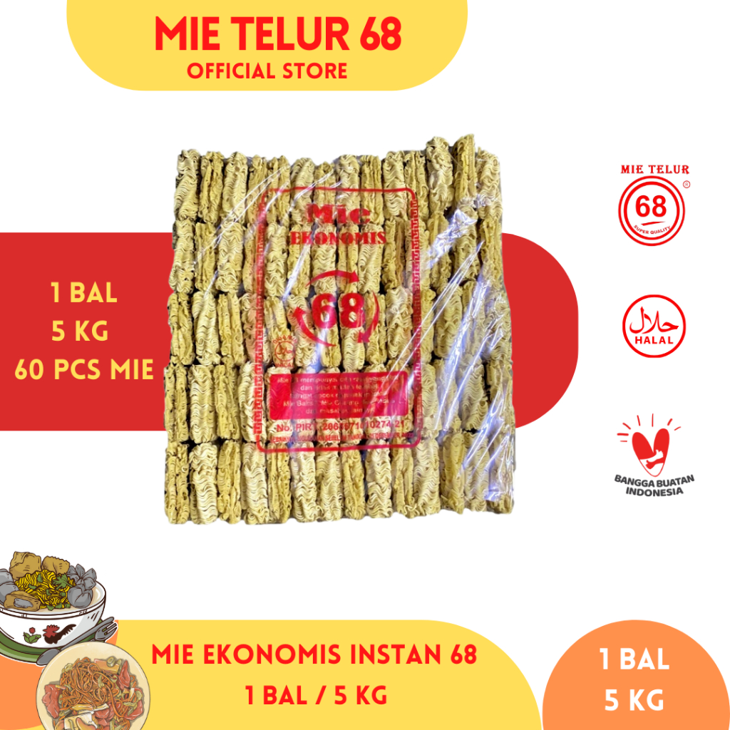 

Mie Instan 68 - 1 Bal 5 Kg Indomie tanpa bumbu - Mie kering Mie kuning Mie telur burung dara mie atom bulan mie telur cap 3 ayam