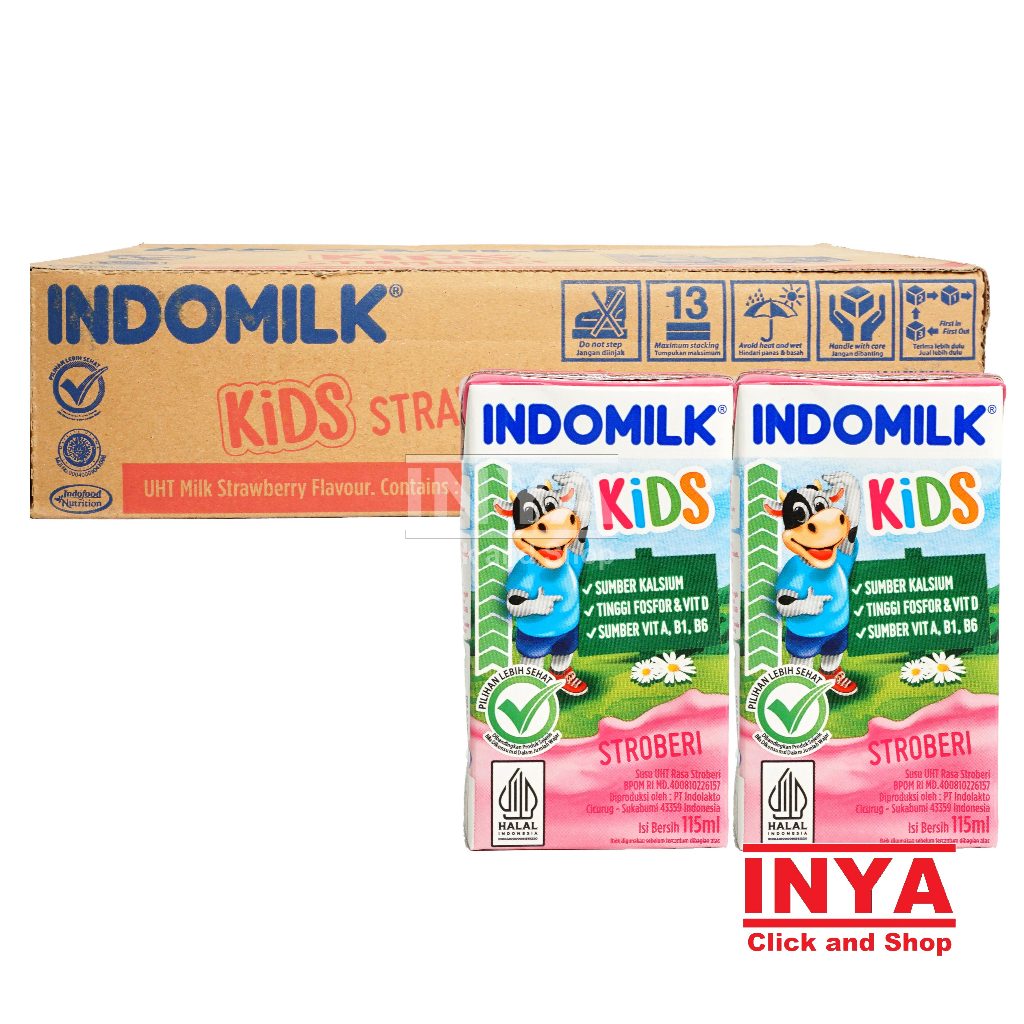 

Indomilk Kids Rasa Stroberi 40x115ml BOX - Minuman Susu Anak - Strawberry Milk Drink