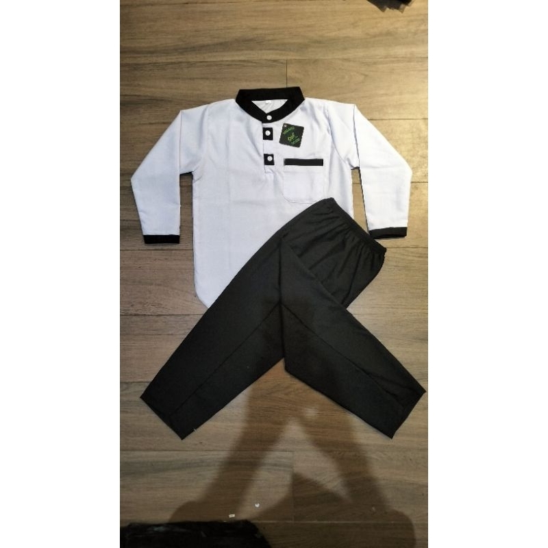 Setelan Baju Koko Anak Hitam Putih Lengan Panjang