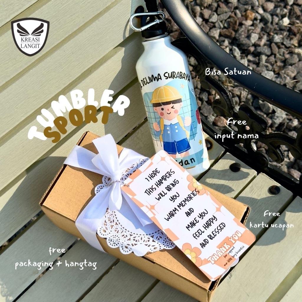 KREASI LANGIT Hampers Tumbler Botol Minum Tipe Sport Desain Lucu, Unik dan Bisa Custom
