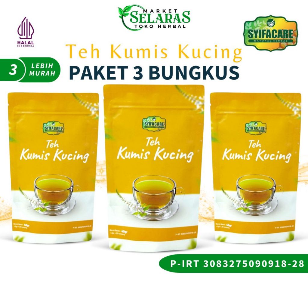 

Paket 3 Pack Teh Kumis Kucing 100% Herbal Alami 20 Tea Bag | Teh Celup Untuk Infeksi Saluran Kencing