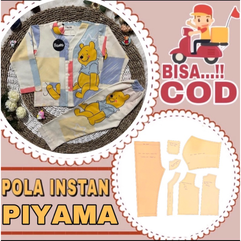 BISA COD✔️ setelan pola piyama anak kerah V - pola setelan piyama anak - pola jiplak piyama anak